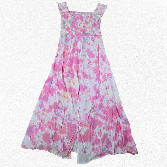 Pink White Tie Dye Smocked Off the Shoulder Area Stars Kaia Dress Size Large - Picture 1 of 11